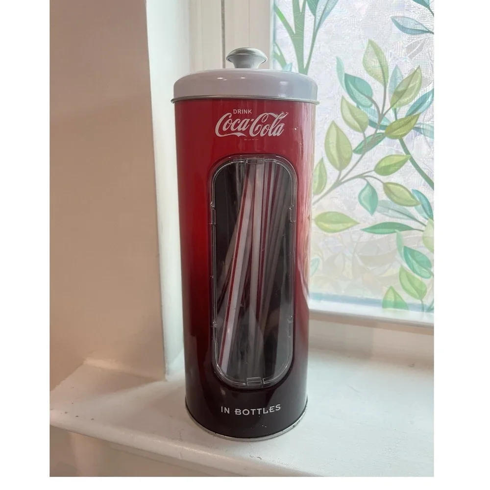 Coca-Cola Red Metal Tin Canister w/ White Lid 